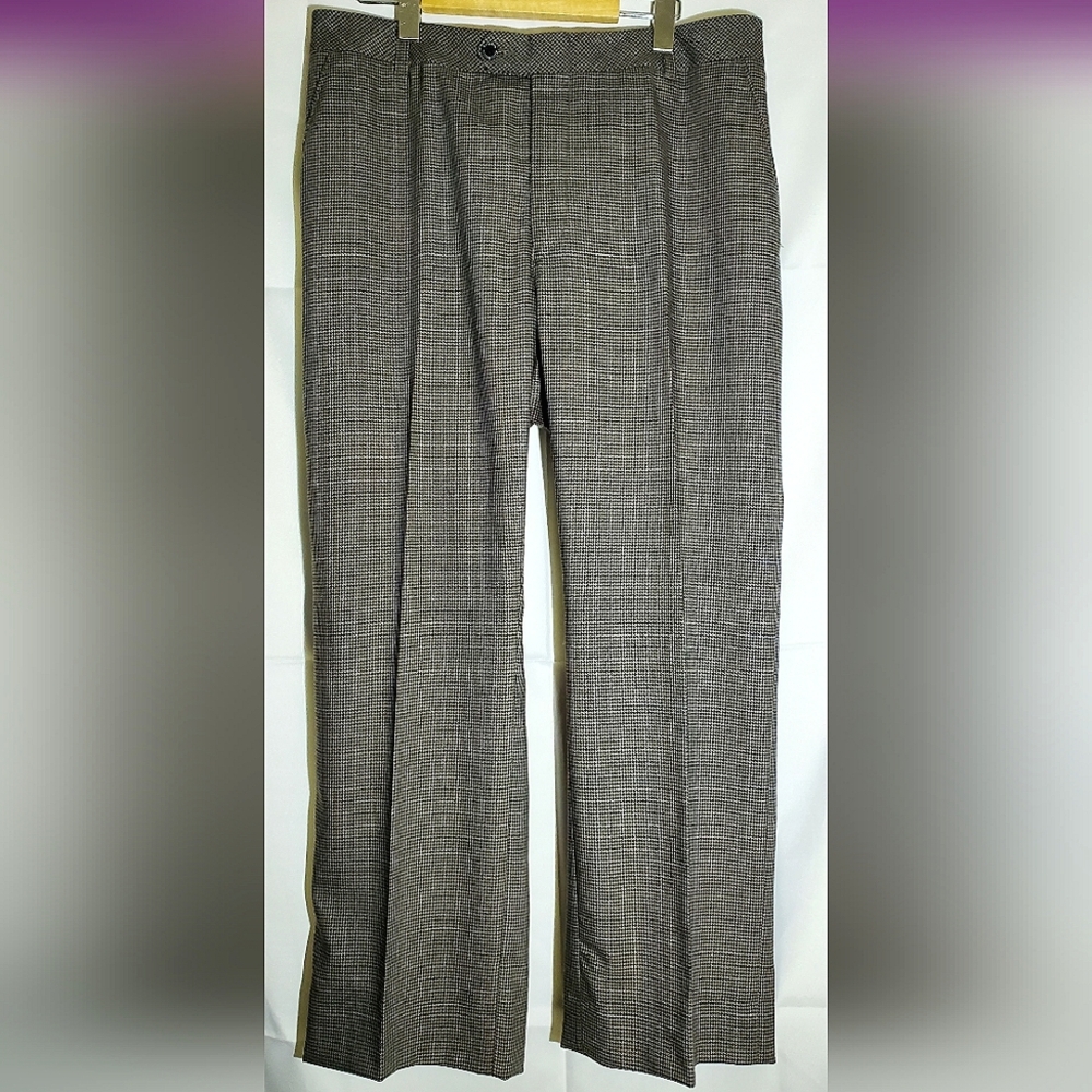 Citadin Brown/Tan Houndstooth Men's Dress Pants, Stretch Waistband, W 34 L 27